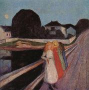 Edvard Munch Four gilrs on the bridge painting